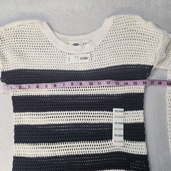 OLD NAVY Blue & White Stripe Sz Xs Side Slit Sweater NWT Knit Round Neck - Picture 5 of 6